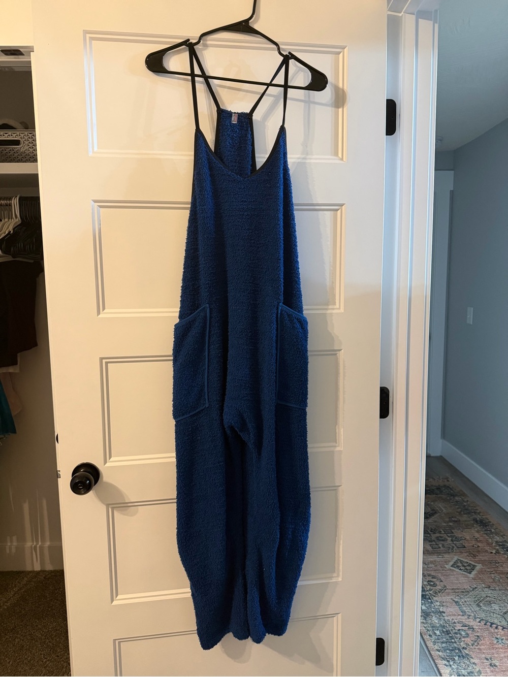 Free People Royal Blue Textured Jumpsuit with Pockets